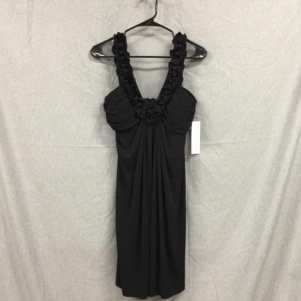 Maggy London Petites Black Ruffle Cocktail Dress 12P New With Tags Evening Party